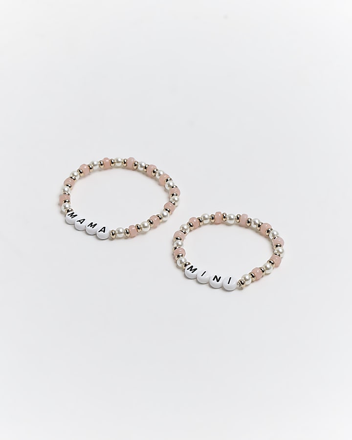 Pink beaded mama and mini bracelet multipack