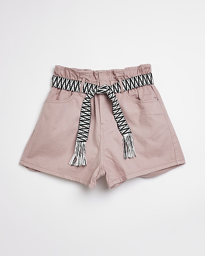 Pink belted paperbag shorts