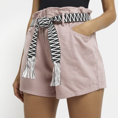 Pink belted paperbag shorts