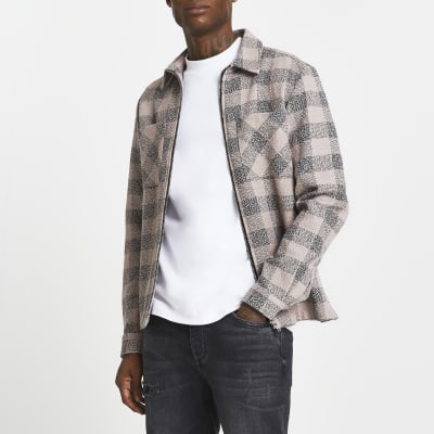 Pink blotch check shacket River Island