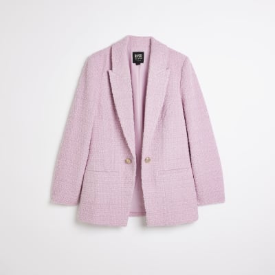 Pink boucle blazer River Island