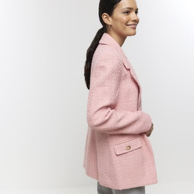 Pink boucle blazer River Island