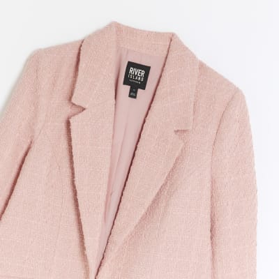 Pink boucle blazer River Island