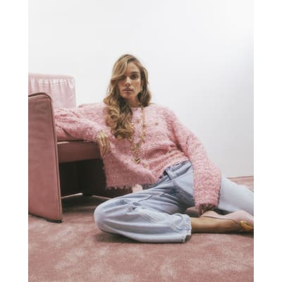 Pink Boucle Cardigan