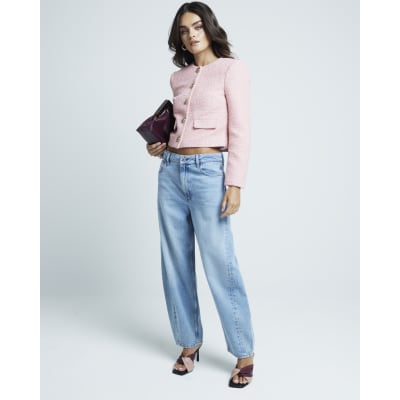 River island pink boucle jacket shop