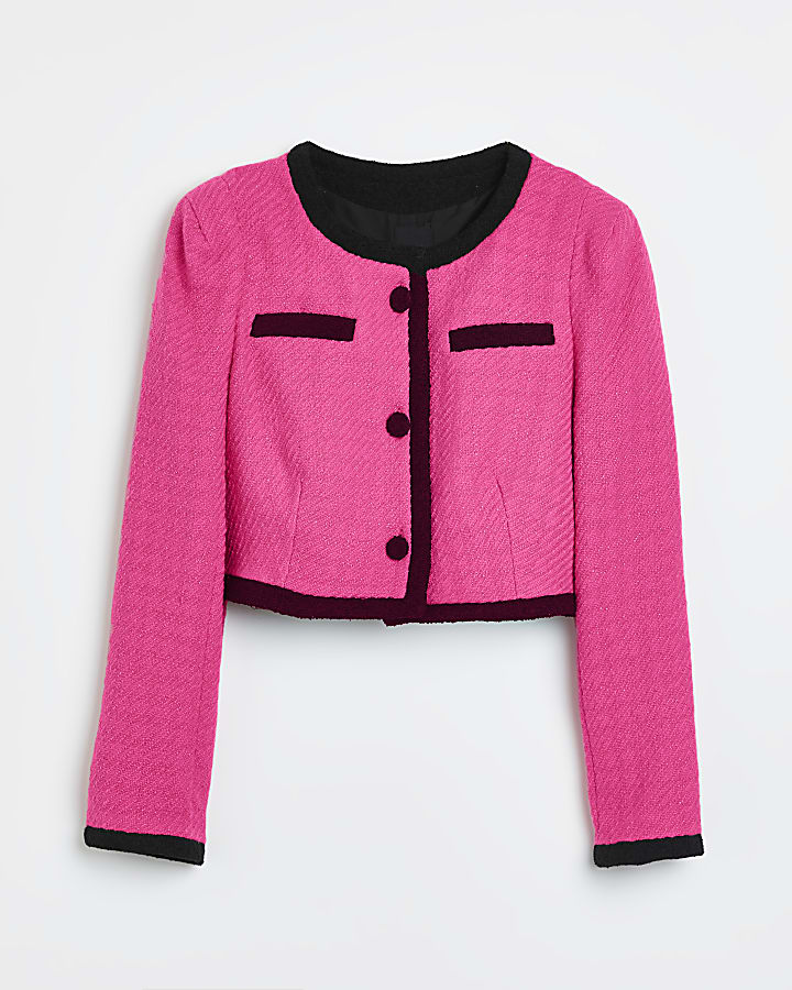 Pink boucle crop jacket