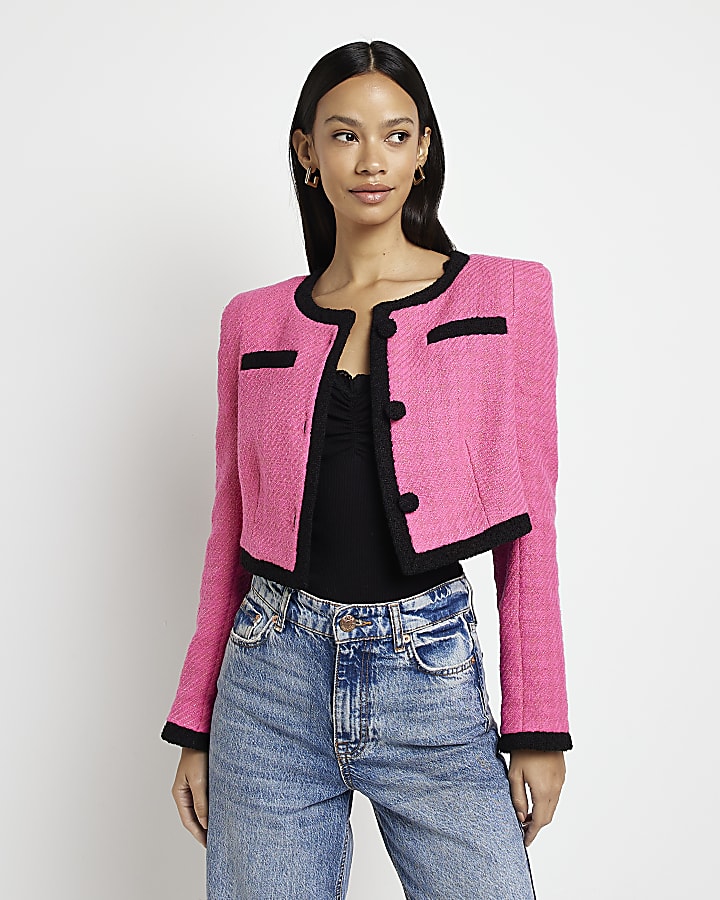 Pink boucle crop jacket