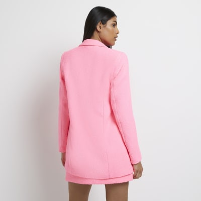 Pink boucle oversized blazer River Island