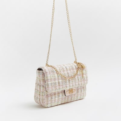 Pink boucle quilted shoulder bag | River Island