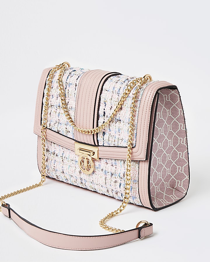 Typically Inward wide Pink boucle shoulder bag | River Island