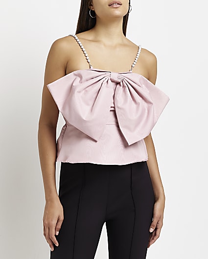 Pink bow detail cami top