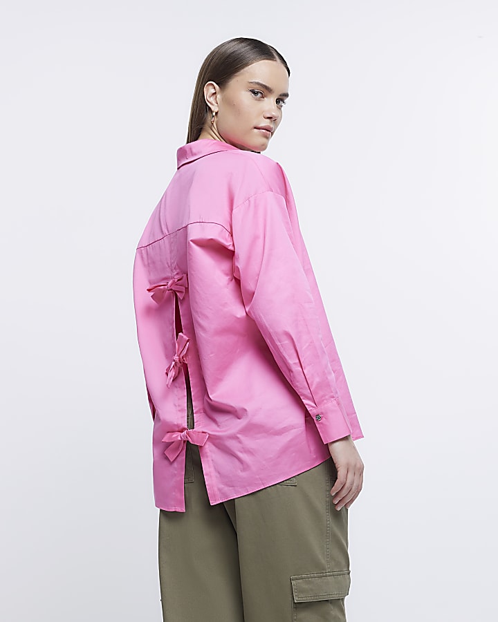 Pink bow detail long sleeve shirt