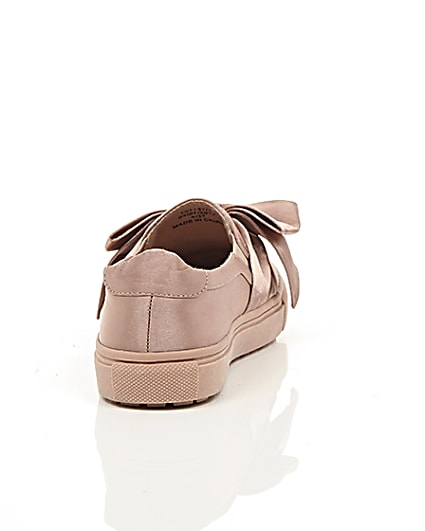 360 degree animation of product Pink bow top satin slip on plimsolls frame-15