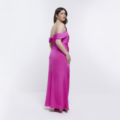 Pink Bridesmaid Bardot Maxi Dress