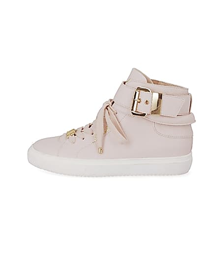 360 degree animation of product Pink buckle strap high top trainers frame-3