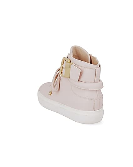 360 degree animation of product Pink buckle strap high top trainers frame-7