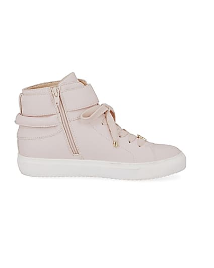 360 degree animation of product Pink buckle strap high top trainers frame-15