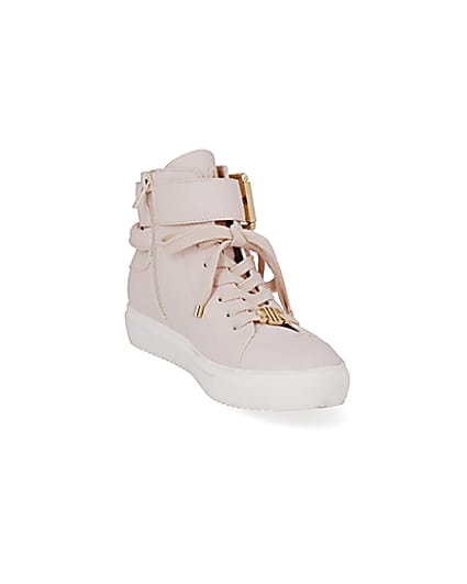360 degree animation of product Pink buckle strap high top trainers frame-19