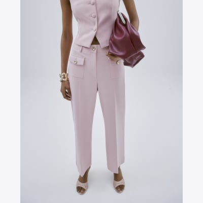 Pink Button Front Straight Leg Trousers