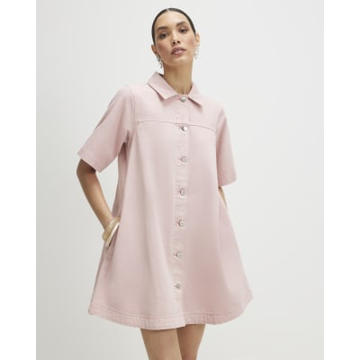 open lace back dress Jess Faux Leather Button front Dress or Duster in Light Pink – Caldwell  Collection main image 0