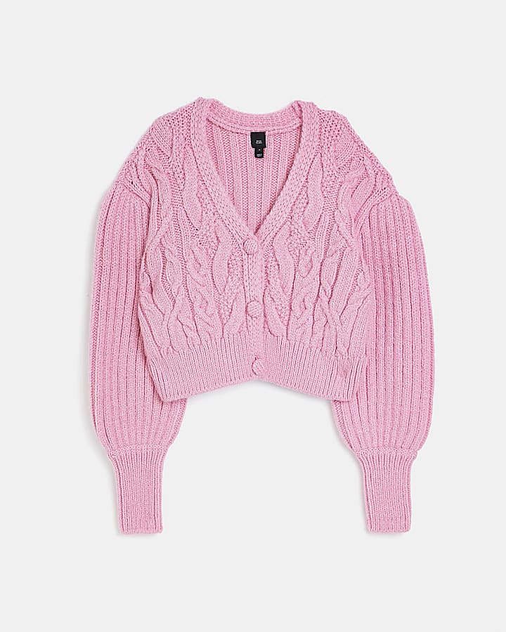 Pink cable knit crop cardigan