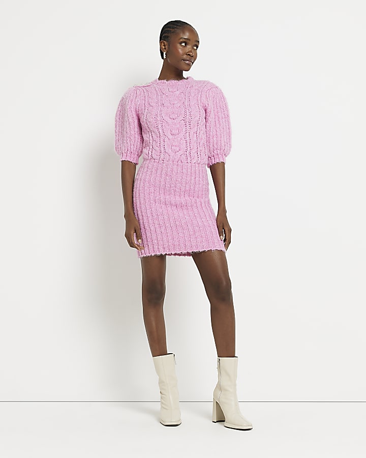 Pink cable knit jumper mini dress