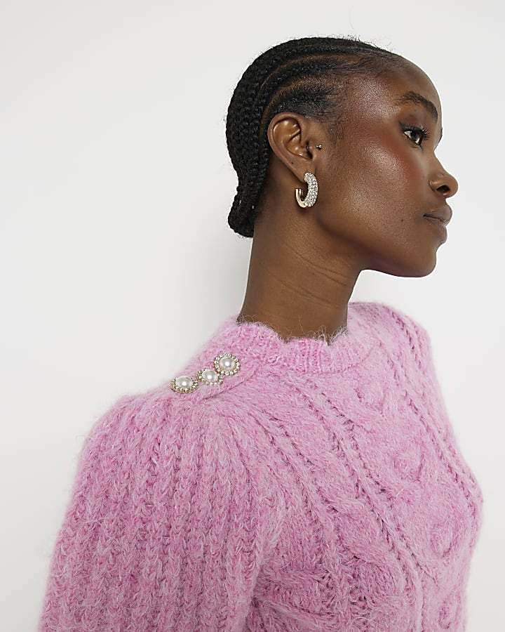 Pink cable knit jumper mini dress