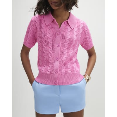 Pink Cable Knit Polo