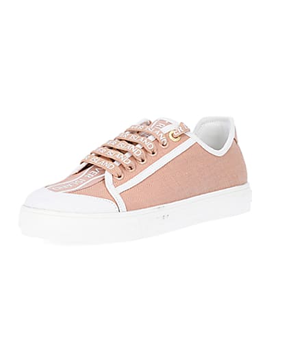 360 degree animation of product Pink canvas plimsoll trainers frame-0