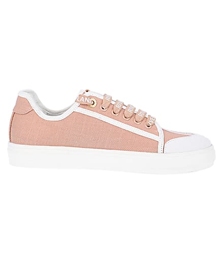 360 degree animation of product Pink canvas plimsoll trainers frame-15