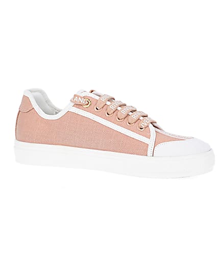 360 degree animation of product Pink canvas plimsoll trainers frame-16