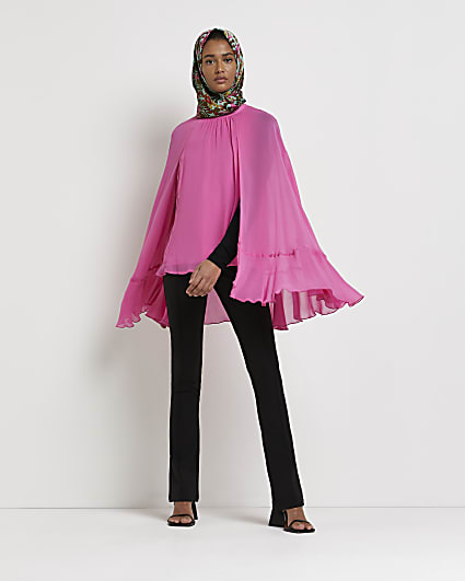 Pink cape sleeve blouse