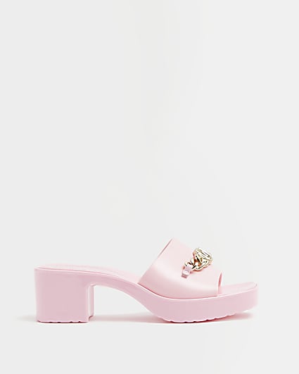 Pink chain detail heeled mules