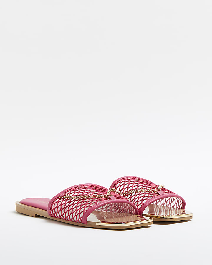 Pink chain detail mesh sandals