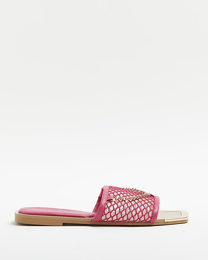 Pink chain detail mesh sandals