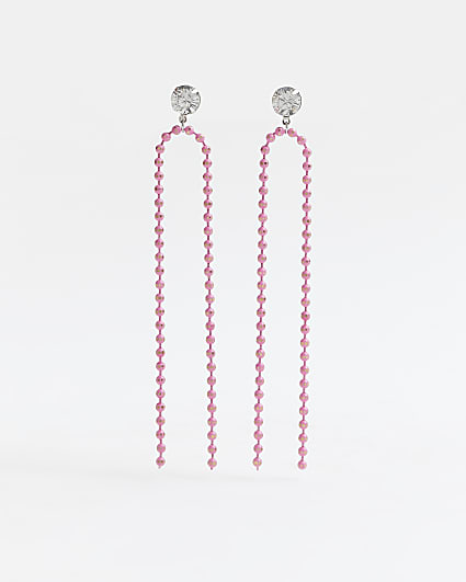 Pink chain diamante drop earrings
