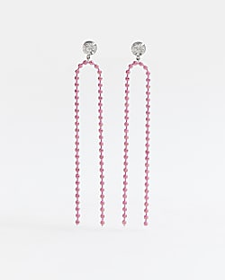 Pink chain diamante drop earrings
