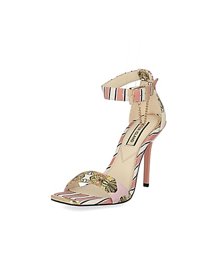 360 degree animation of product Pink chain printed barely there heeled sandal frame-0