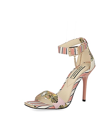 360 degree animation of product Pink chain printed barely there heeled sandal frame-1