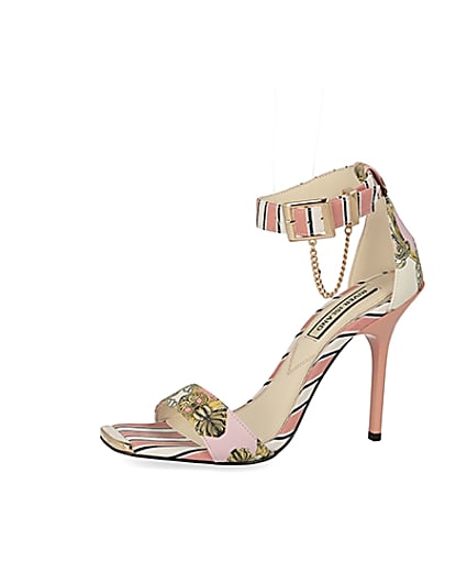 360 degree animation of product Pink chain printed barely there heeled sandal frame-2