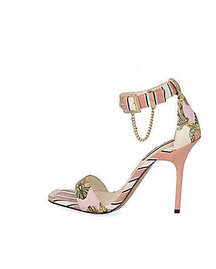 360 degree animation of product Pink chain printed barely there heeled sandal frame-4
