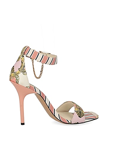 360 degree animation of product Pink chain printed barely there heeled sandal frame-14