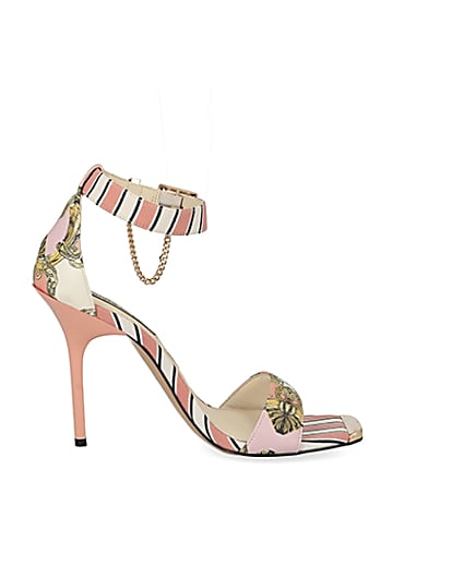 360 degree animation of product Pink chain printed barely there heeled sandal frame-15