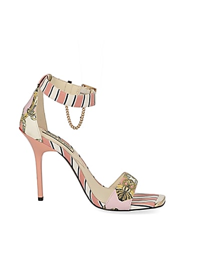 360 degree animation of product Pink chain printed barely there heeled sandal frame-16
