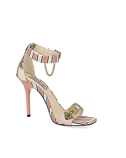 360 degree animation of product Pink chain printed barely there heeled sandal frame-17
