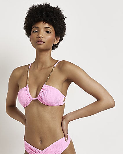 Pink chain textured bikini top