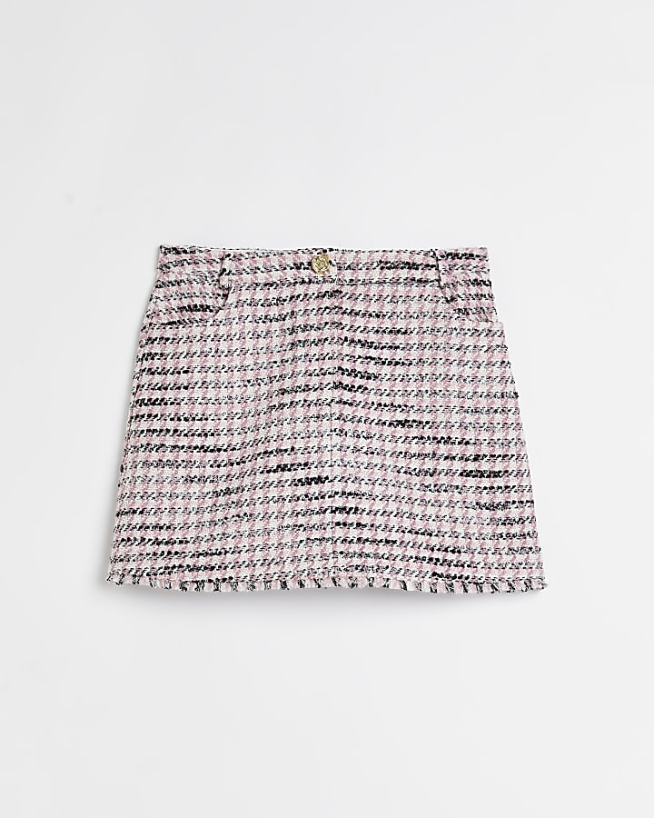 Pink check boucle mini skirt