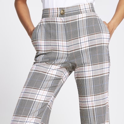 Pink check flare trousers