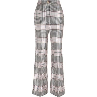 flared check trousers
