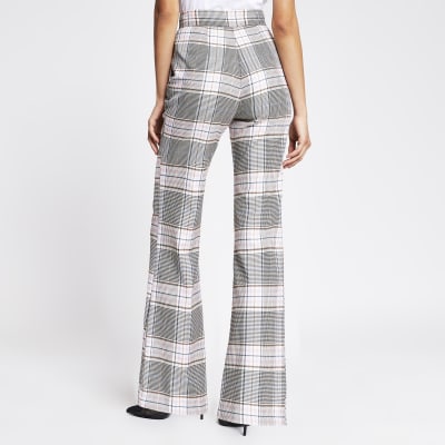 Pink check flare trousers